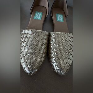 Woven Metallic Slip-On Flats - Gold
